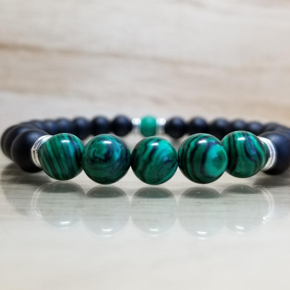 Malachite & Black Onyx Beaded Gemstone Bracelet
